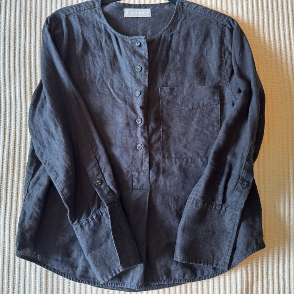Everlane Black Linen Blouse